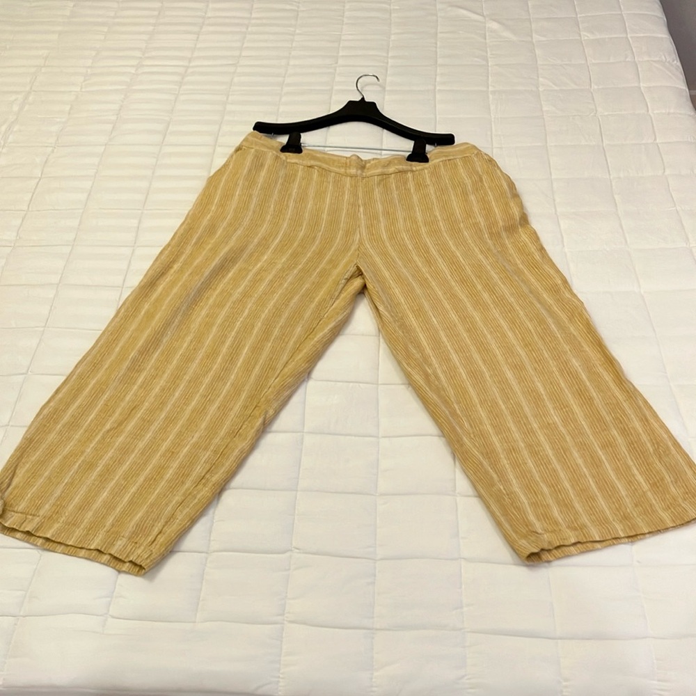 Isaac Mizrahi Tan Striped Casual Linen Pants